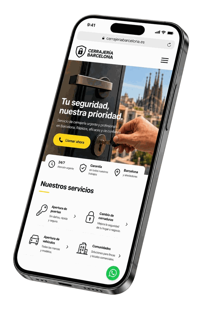 Mockup de ejemplo de una web de cerrajería en un móvil